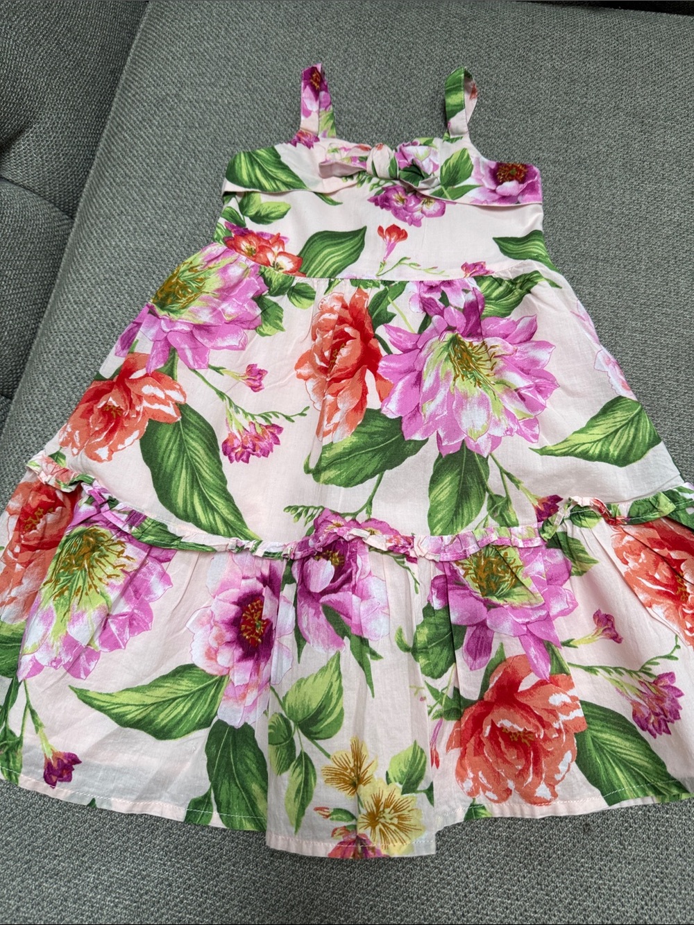 Janie and Jack  Pink Floral Tiered Sundress with Green Leaf Print - Picture 3 of 10